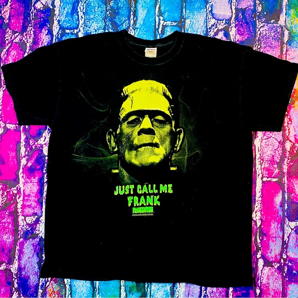 Vintage Universal Studios Frankenstein Just Call Me Frank Horror Glow T-Shirt XL - Picture 1 of 5